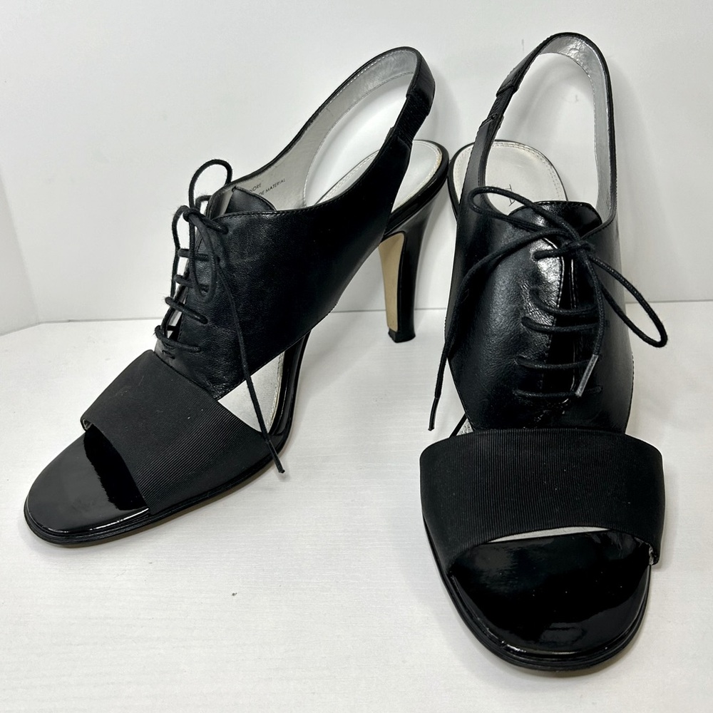 Tahari Lenore Black Lace Up Sling Back Open Toe Heels Size 9
